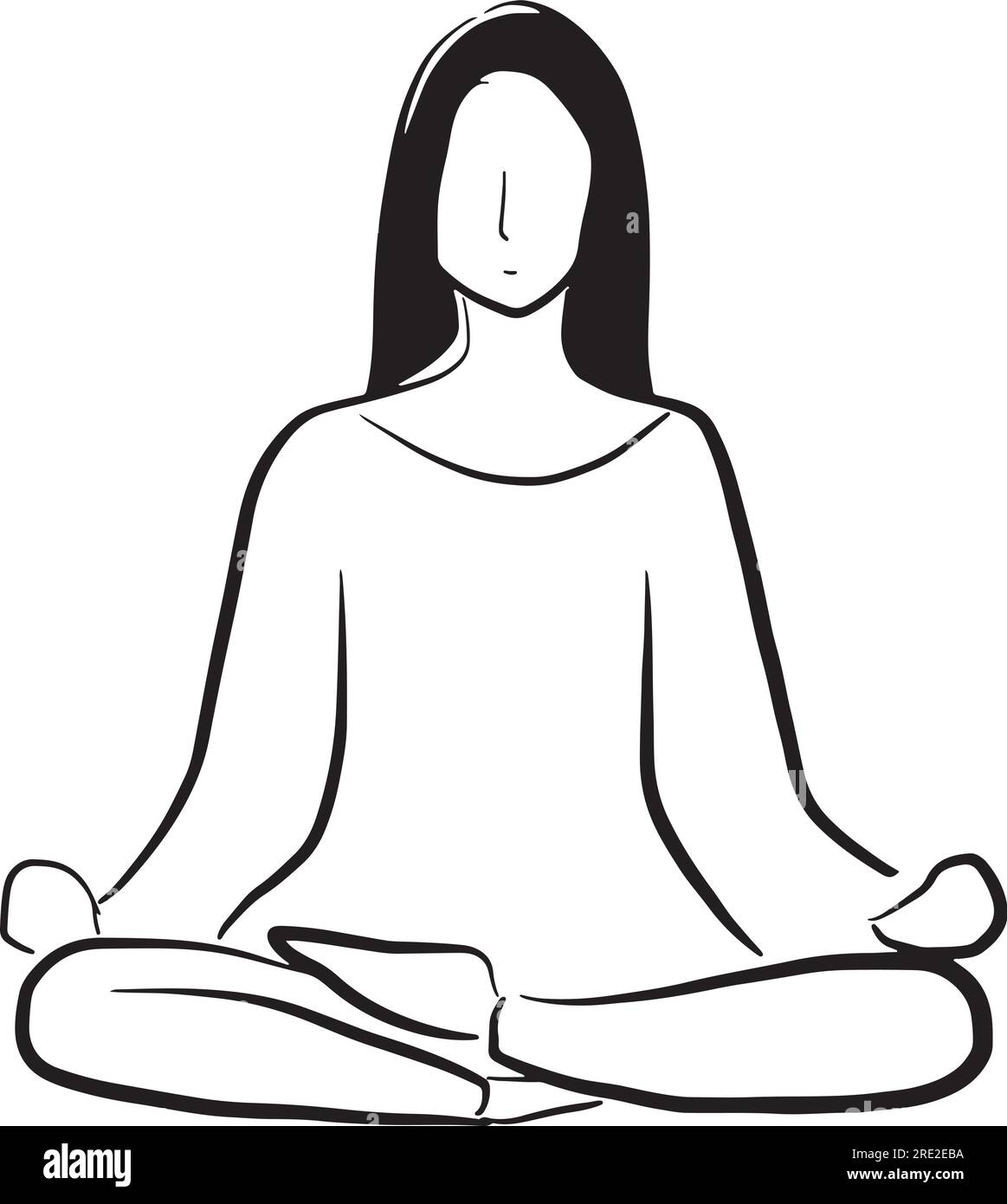 Image vectorisée en noir et blanc d'une femme faisant du yoga. Illustration de Vecteur