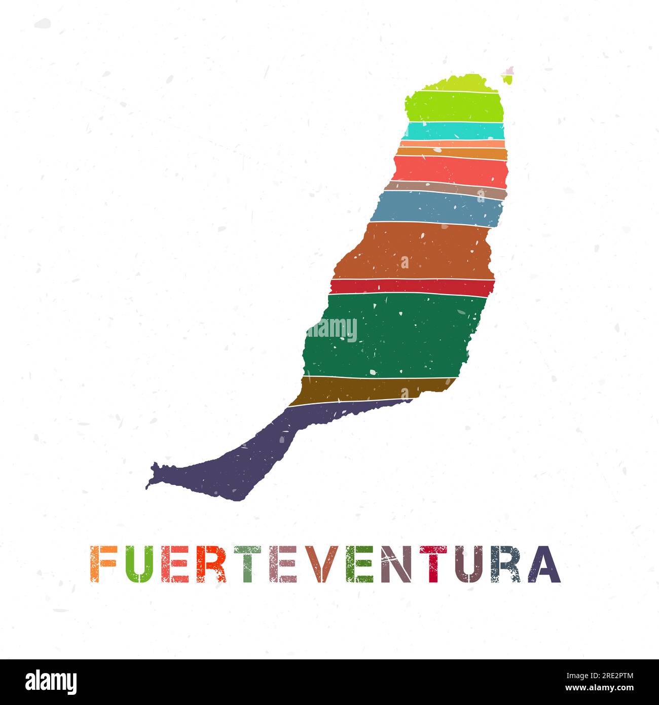 Conception de carte Fuerteventura. Forme de l'île avec de belles vagues géométriques et texture grunge. Superbe illustration vectorielle. Illustration de Vecteur