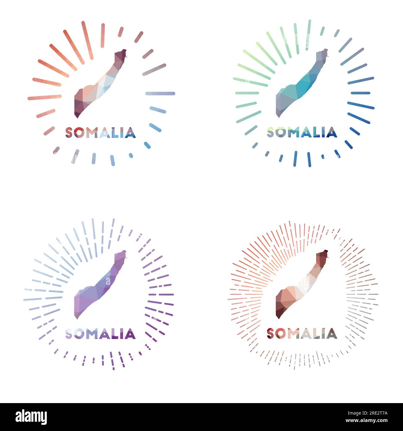 Somalie basse poly Sunburst set. Logo de pays dans le style polygonal géométrique. Illustration vectorielle. Illustration de Vecteur
