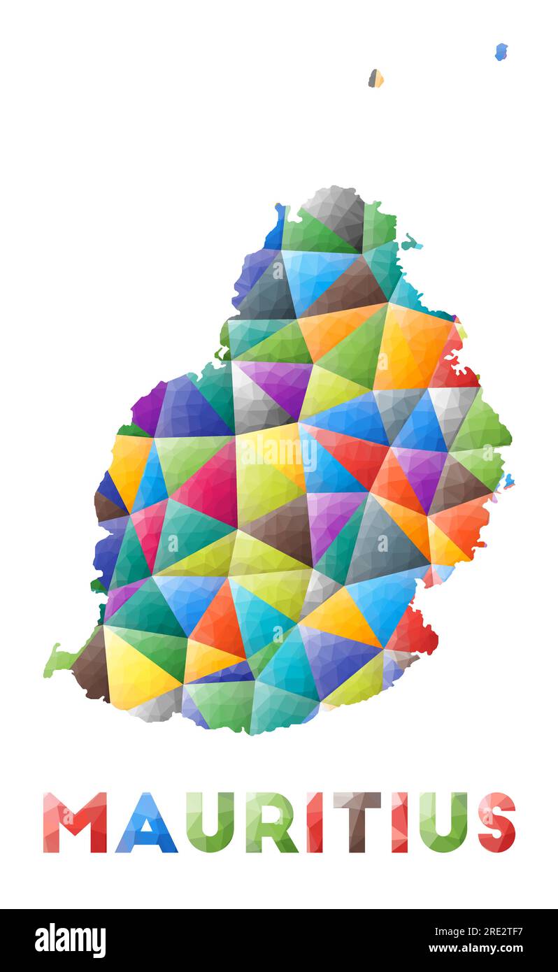 Ile Maurice - forme d'île basse poly colorée. Triangles géométriques multicolores. Design moderne et tendance. Illustration vectorielle. Illustration de Vecteur