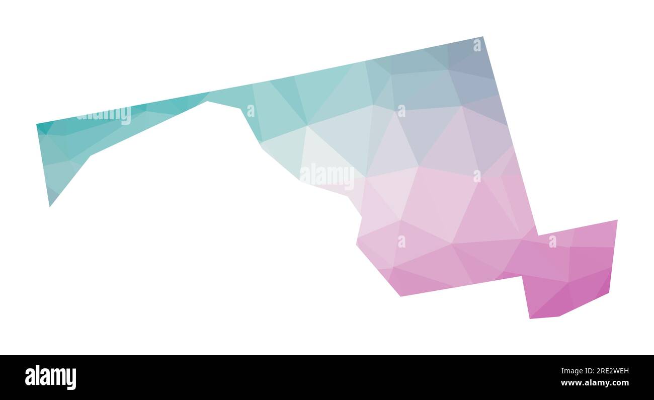 Carte polygonale du Maryland. Illustration géométrique de l'état américain dans les couleurs émeraude et améthyste. Carte du Maryland dans le style poly bas. Illustration de Vecteur