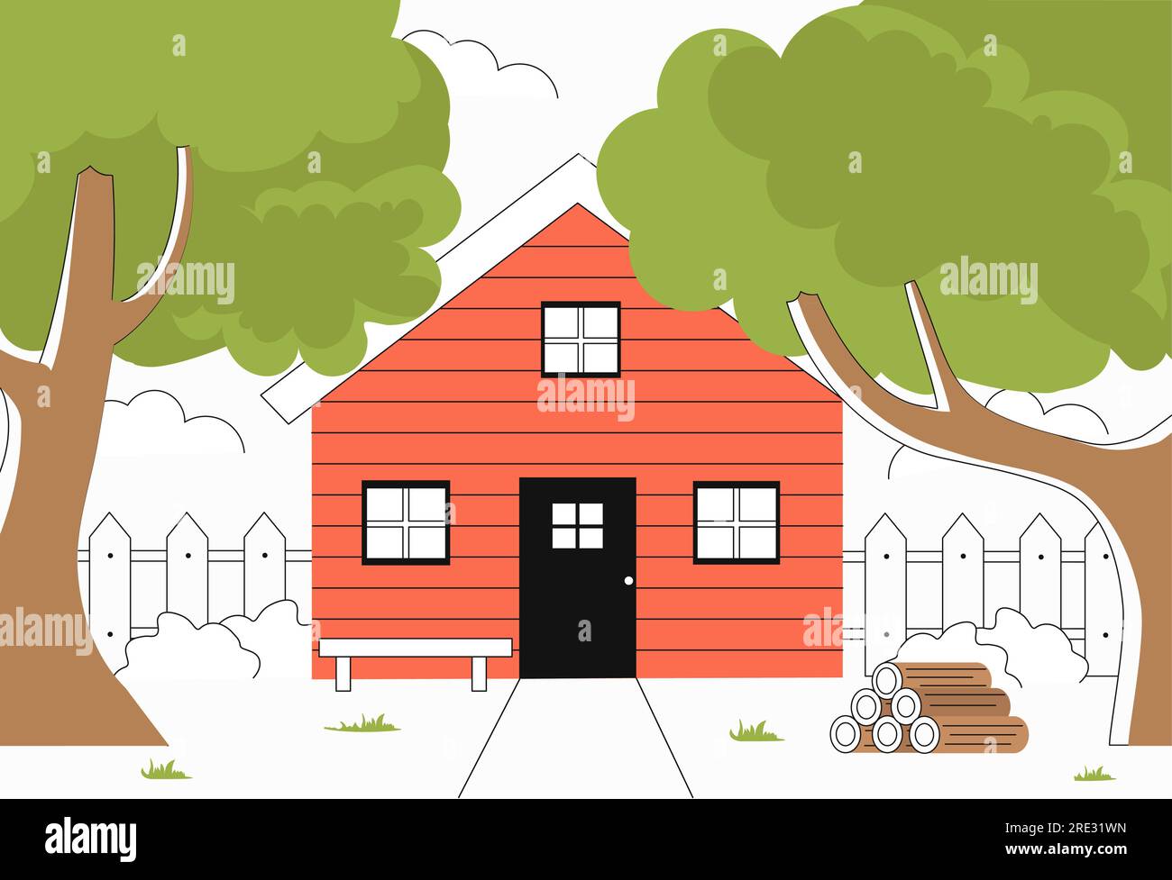 Petite maison au concept de vecteur de ligne d'arrière-cour Illustration de Vecteur