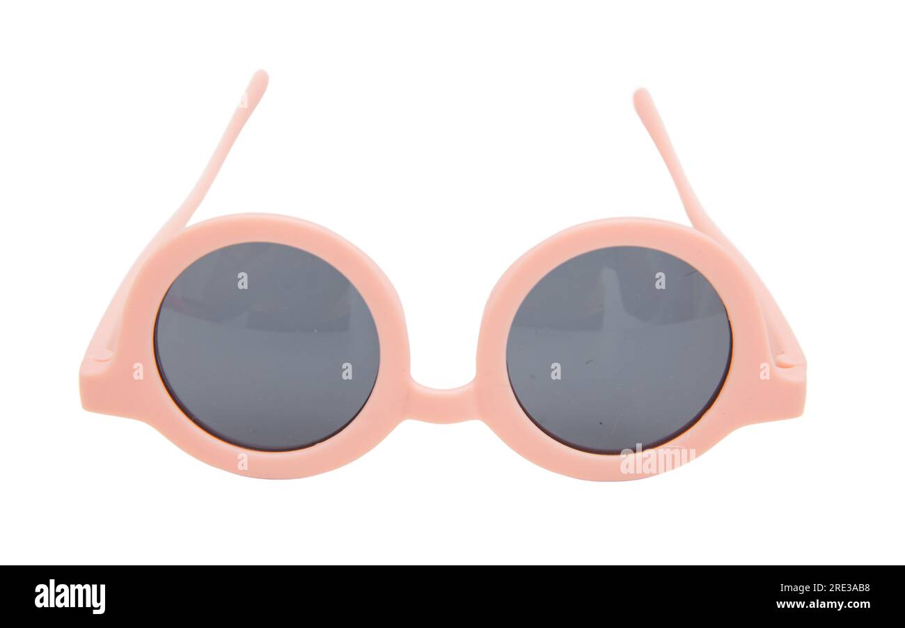 Lunettes de soleil isolées sur fond blanc, lunettes de vue à monture ronde rose pastel pour enfants, Banque D'Images