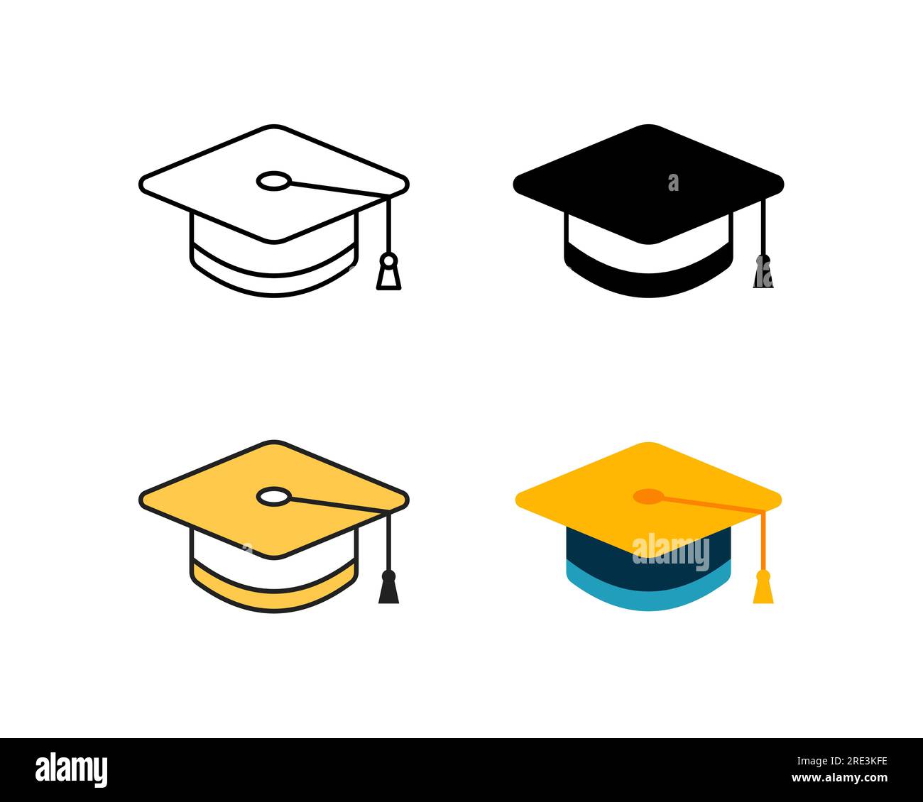 conception vectorielle d'icône de casquette de graduation en ligne de style 4, glyphe, bicolore et plat Illustration de Vecteur