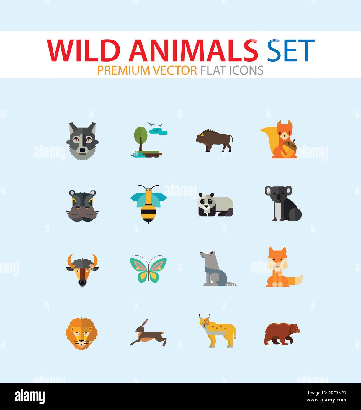 Jeu d'icônes animaux sauvages Illustration de Vecteur