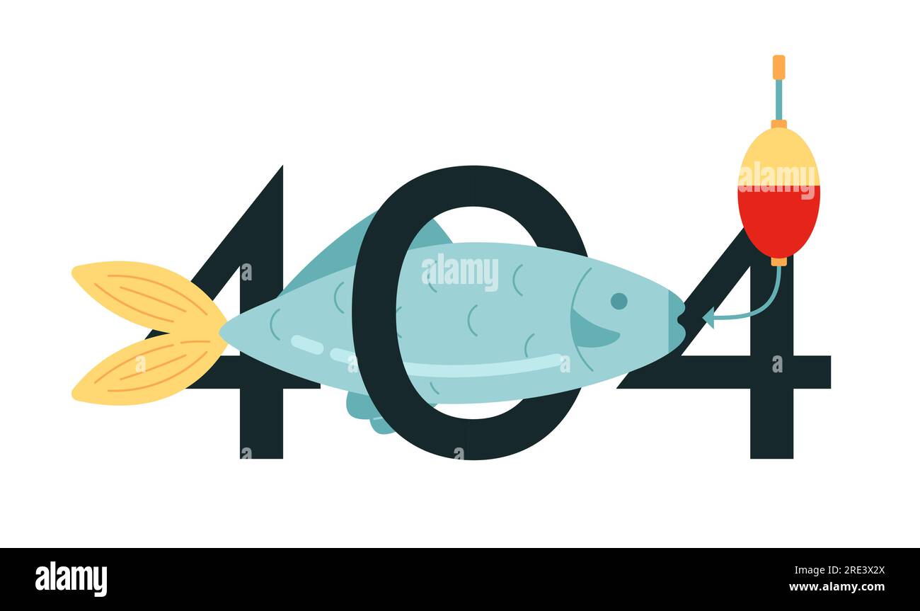 Message flash d'erreur 404 poisson sur appât Illustration de Vecteur