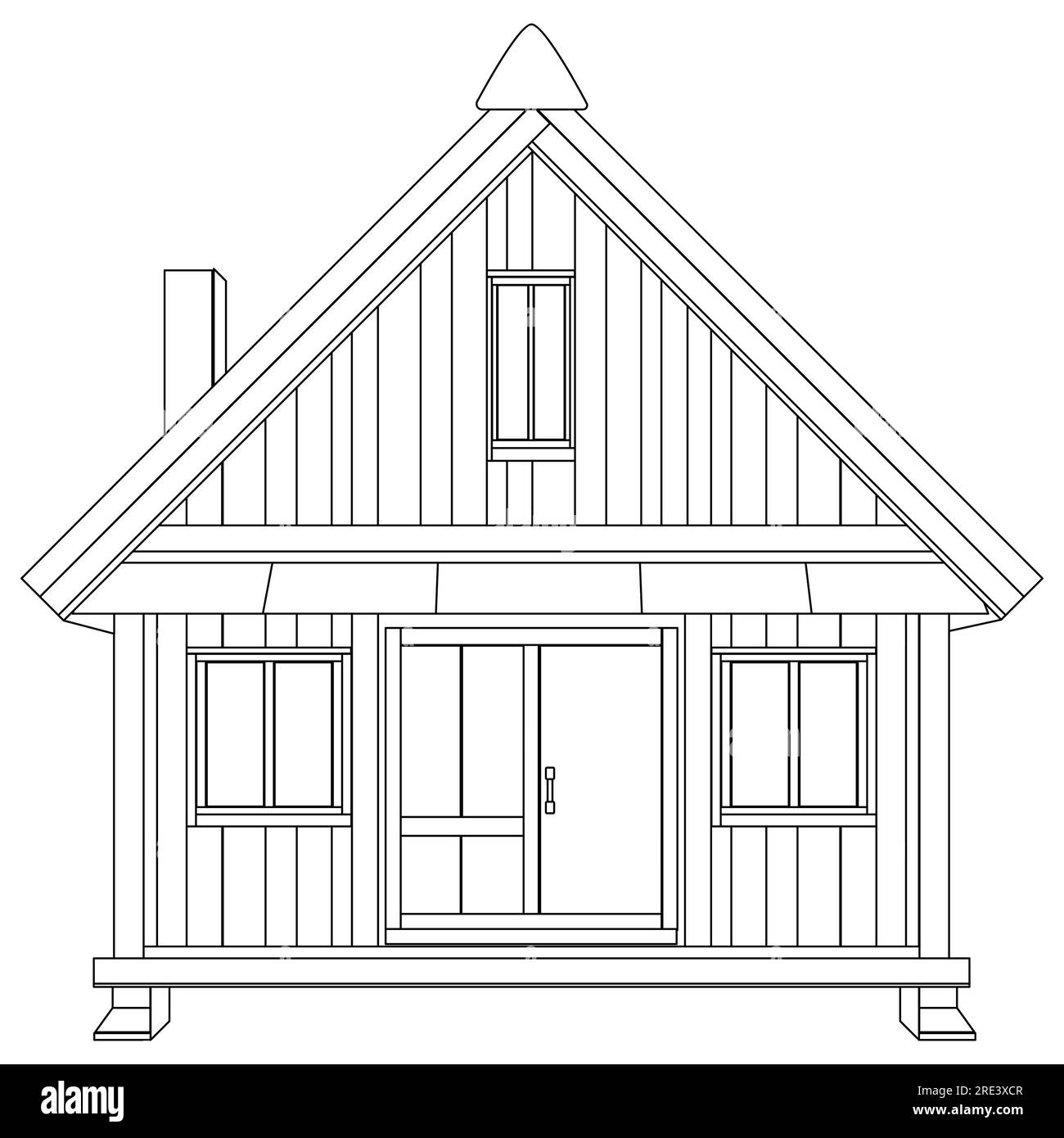 Contour maison en bois de deux étages isolé sur fond blanc. Clipart vectoriel. Illustration de Vecteur