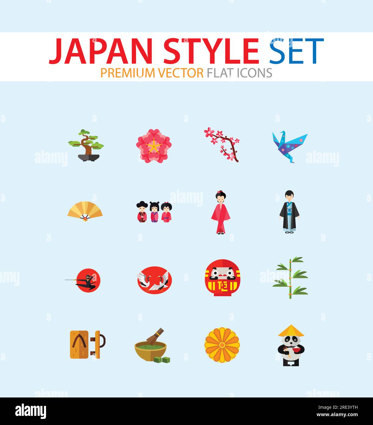 Ensemble d'icônes de style japonais Illustration de Vecteur