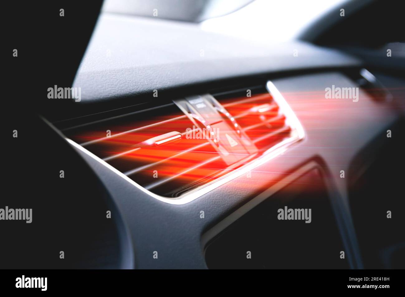 De l'air chaud sortant du tableau de bord de la voiture est parti. Illustration du système de chauffage du véhicule. Filtre d'habitacle. Elimination des odeurs d'un véhicule. Purification de l'air et Banque D'Images