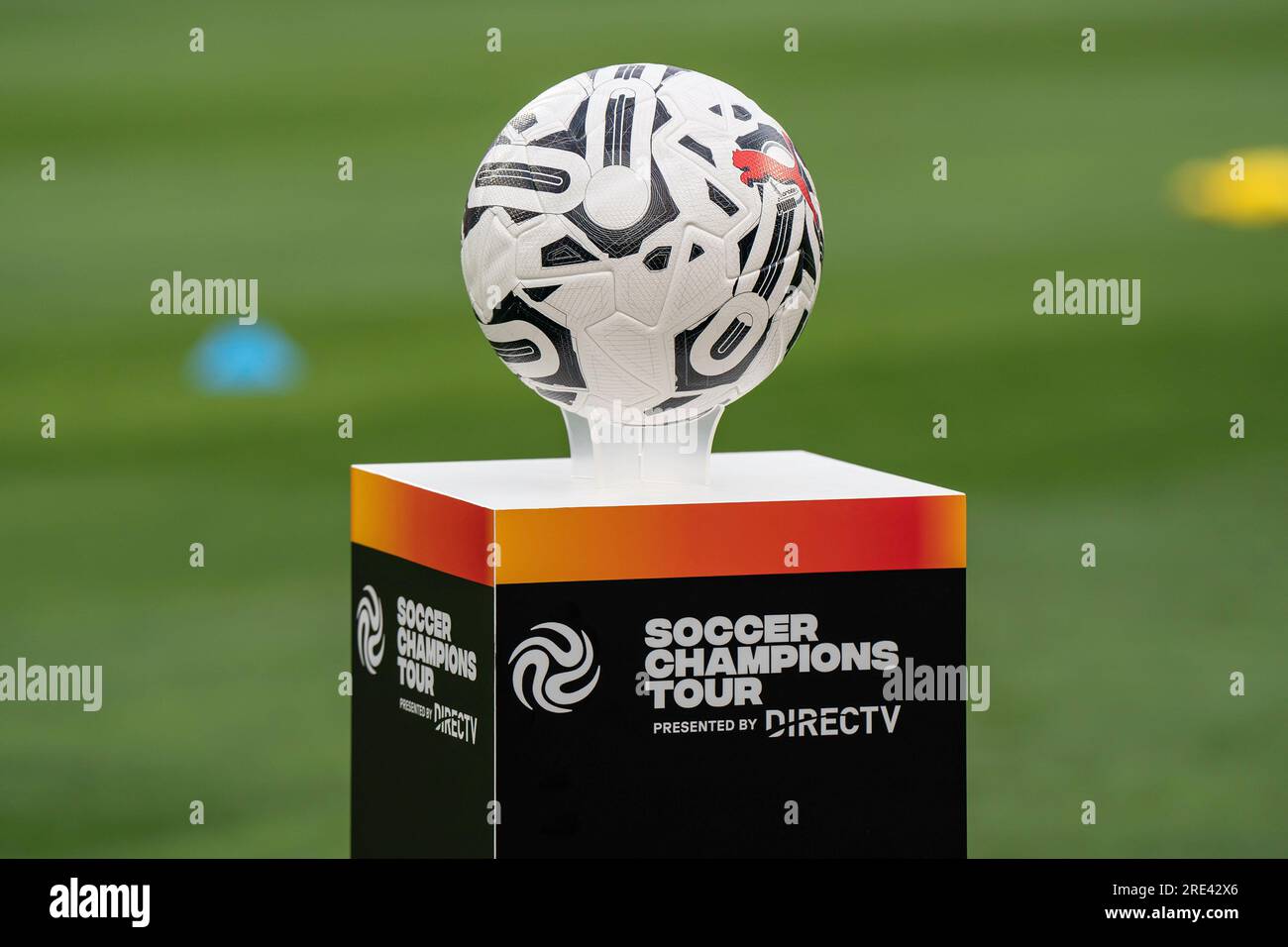 Ballon de football utilisé lors du Soccer Champions Tour entre l'AC Milan et le Real Madrid, dimanche 23 juillet 2023, au Rose Bowl, à Pasadena, CA. Real Ma Banque D'Images