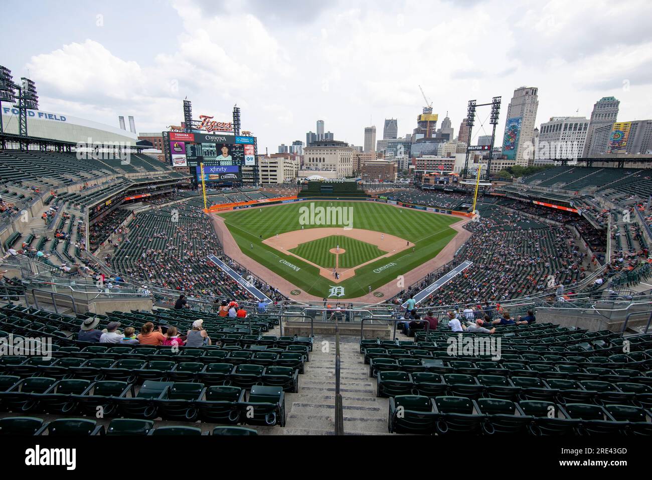 Vue générale du parc Comerica lors d’un match de saison régulière de la MLB entre les Giants de San Francisco et les Tigers de Detroit, le lundi 24 juillet 2023 à Detroit, Banque D'Images