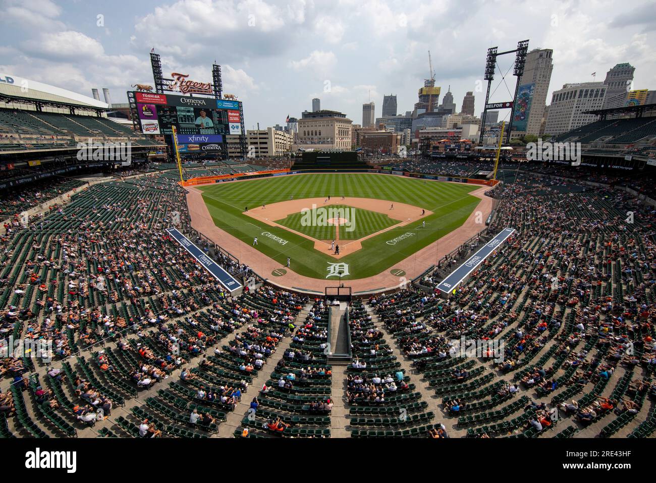 Vue générale du parc Comerica lors d’un match de saison régulière de la MLB entre les Giants de San Francisco et les Tigers de Detroit, le lundi 24 juillet 2023 à Detroit, Banque D'Images