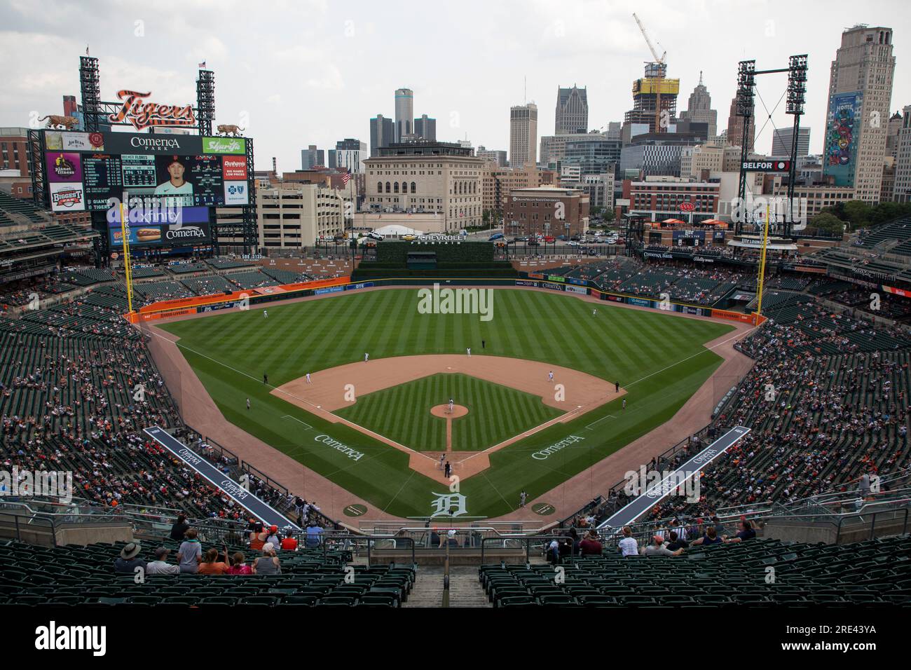 Vue générale du parc Comerica lors d’un match de saison régulière de la MLB entre les Giants de San Francisco et les Tigers de Detroit, le lundi 24 juillet 2023 à Detroit, Banque D'Images