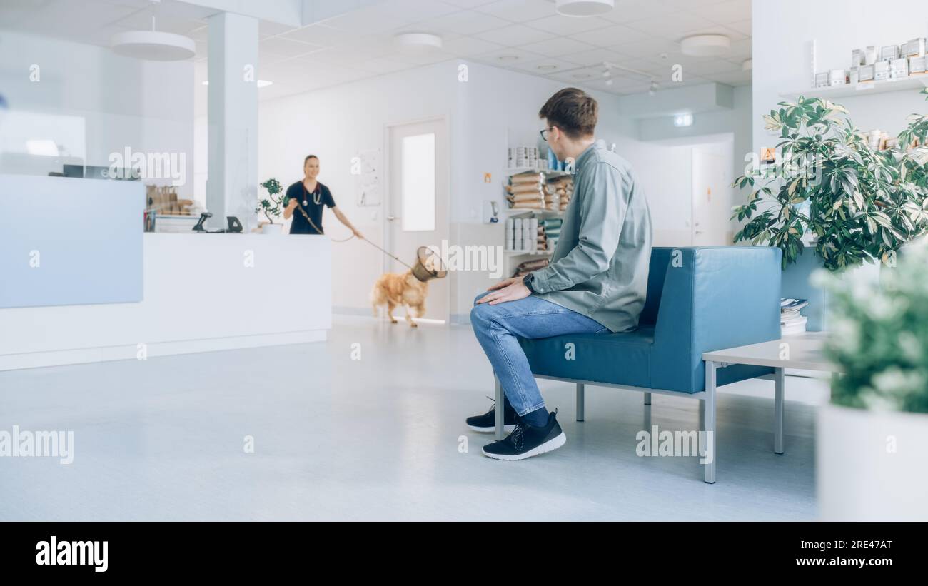 Client accompagnant son animal domestique au rendez-vous du médecin à la clinique vétérinaire. Bilan de santé régulier pour les animaux de compagnie Banque D'Images