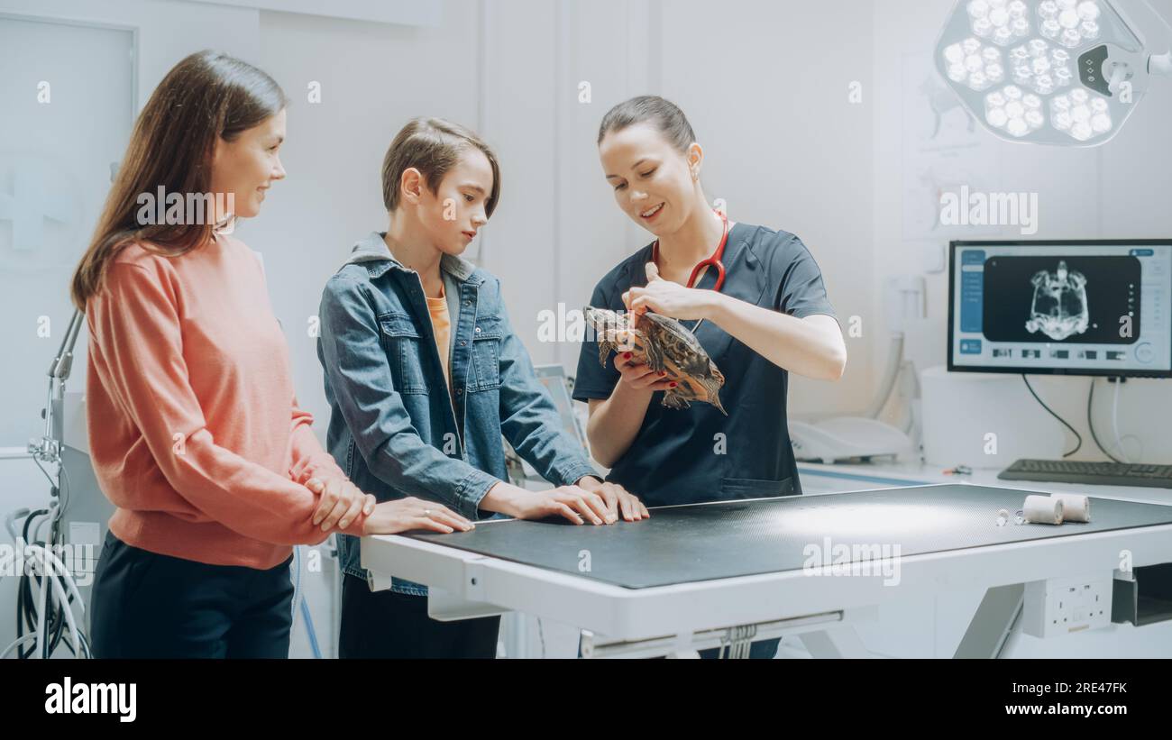 Client accompagnant son animal domestique au rendez-vous du médecin à la clinique vétérinaire. Bilan de santé régulier pour les animaux de compagnie Banque D'Images
