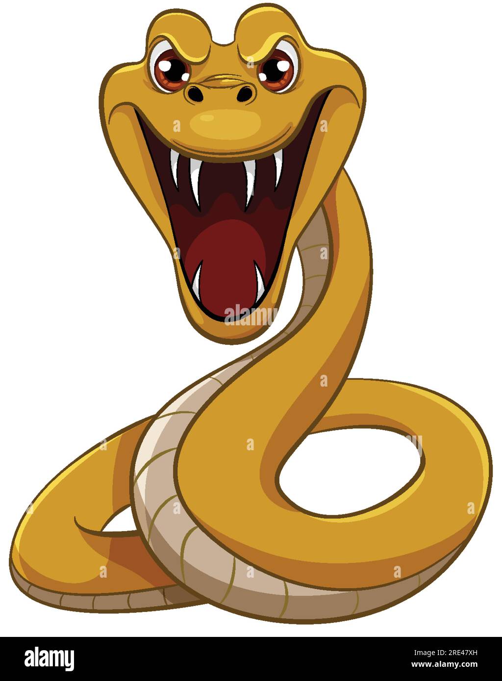 Une illustration de dessin animé vectoriel d'un serpent jaune avec sa bouche ouverte, prêt à mordre avec des dents pointues Illustration de Vecteur