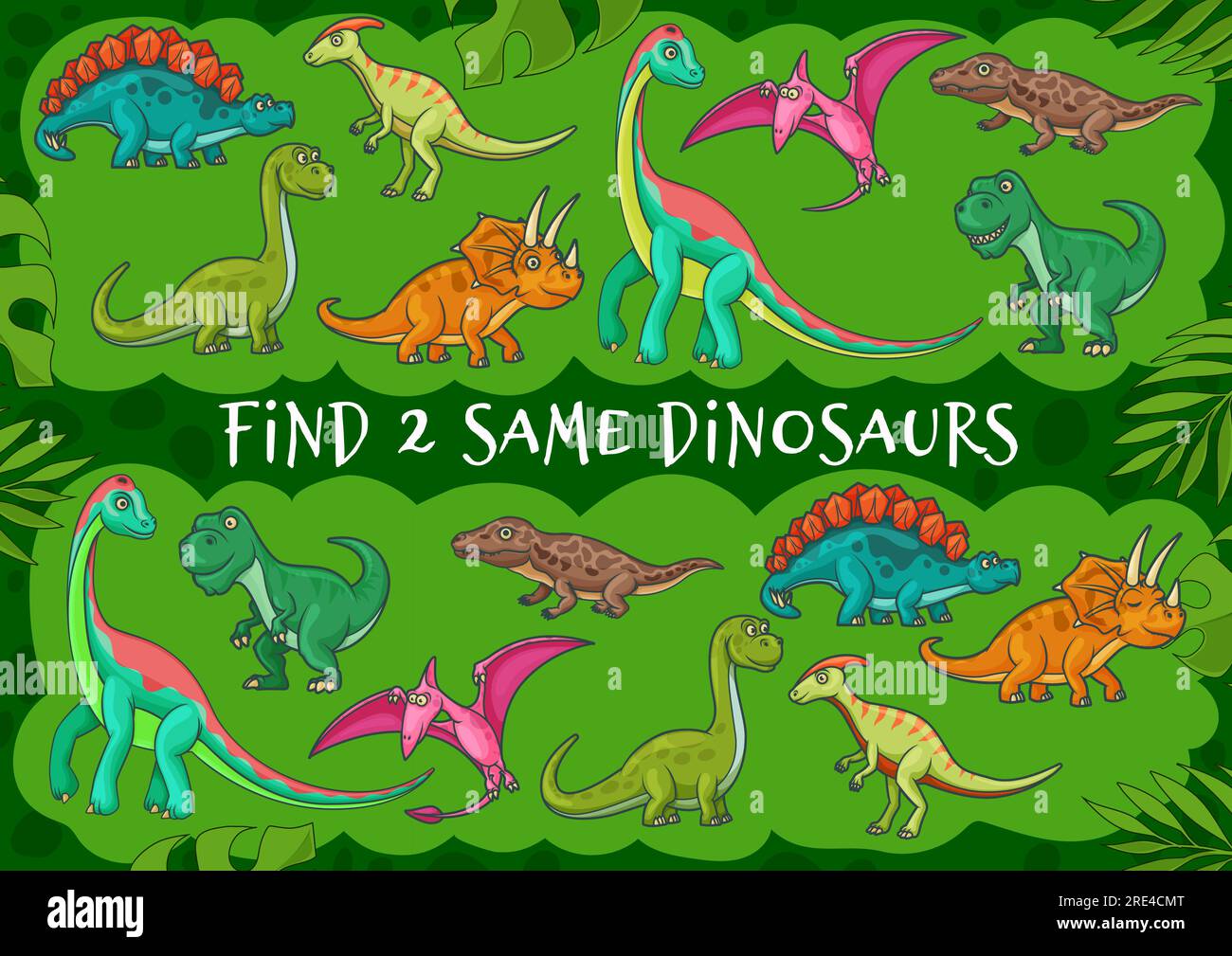 Dinosaures de dessin anim?�, trouver deux m??mes dino, jeu d'?�nigme pour enfants ou puzzle de 