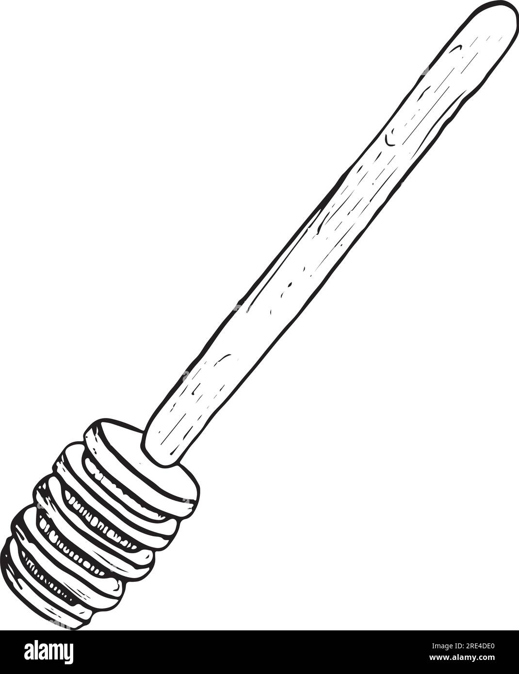 Illustration de ligne vectorielle de cuillère à miel en bois dans le style réaliste de croquis dessiné à la main Illustration de Vecteur