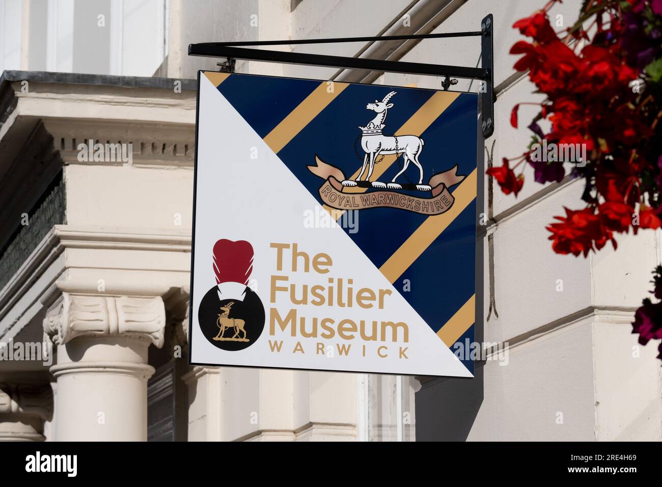 Le signe du musée Fusilier, Warwick, Warwickshire, Angleterre, Royaume-Uni Banque D'Images