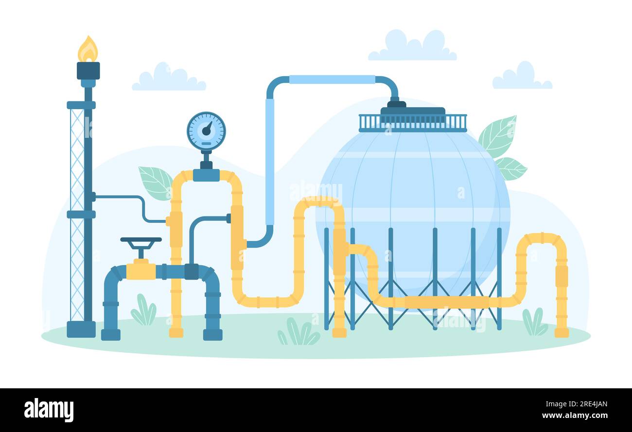 Réservoir de navire pour illustration vectorielle de l'industrie pétrolière et gazière. Conteneur de GPL de dessin animé avec des tuyaux pour le stockage du gaz naturel sous pression, équipement de raffinerie, usine pétrochimique et chimique Illustration de Vecteur