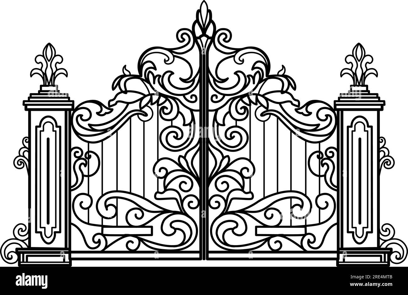 Esquisse de seuil métallique. Illustration vectorielle de forgeage décoratif d'une porte de jardin à deux portes. Illustration de Vecteur