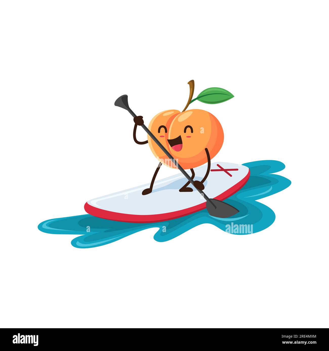 Sous-planche d'équitation pêche de dessin animé. Fruit comique vecteur isolé sur les vacances côtières d'été. Drôle de personnage frais s'amusant dans la nature à la station balnéaire. Nourriture saine relaxant sur l'océan pendant les vacances Illustration de Vecteur