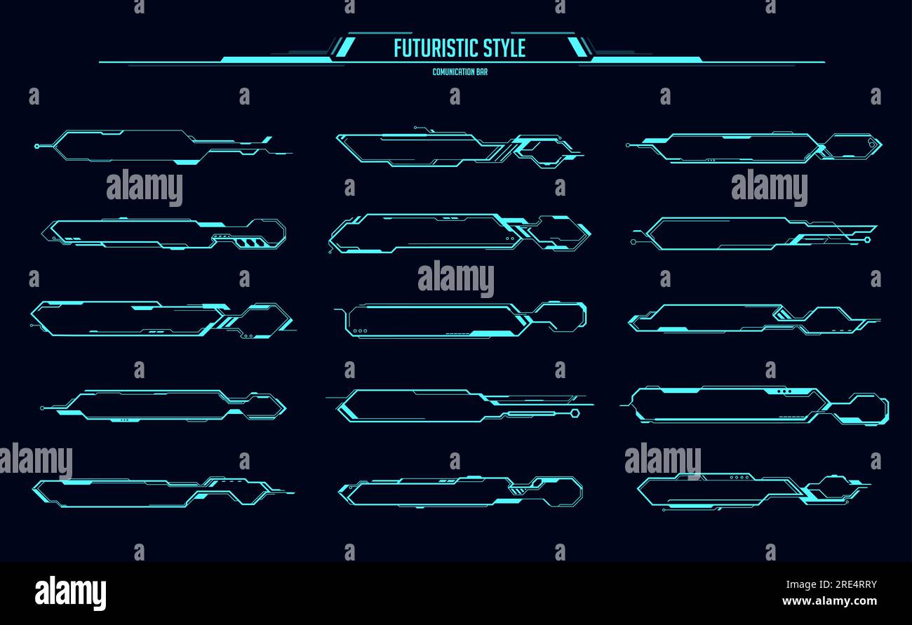 HUD titres de légende numérique, boîtes d'appel d'information et barres de  texte d'information conception vectorielle de l'interface utilisateur.  Technologies modernes étiquettes futuristes ou bannières avec cadres néon,  SCI fi ou interface utilisateur