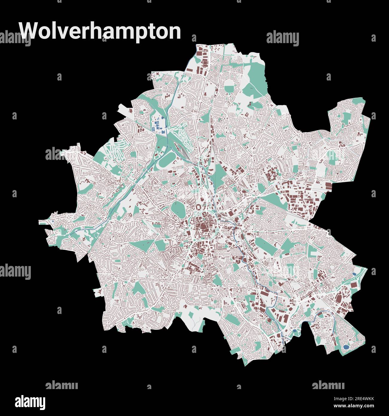 Carte de Wolverhampton, zone administrative détaillée avec bâtiments Illustration de Vecteur