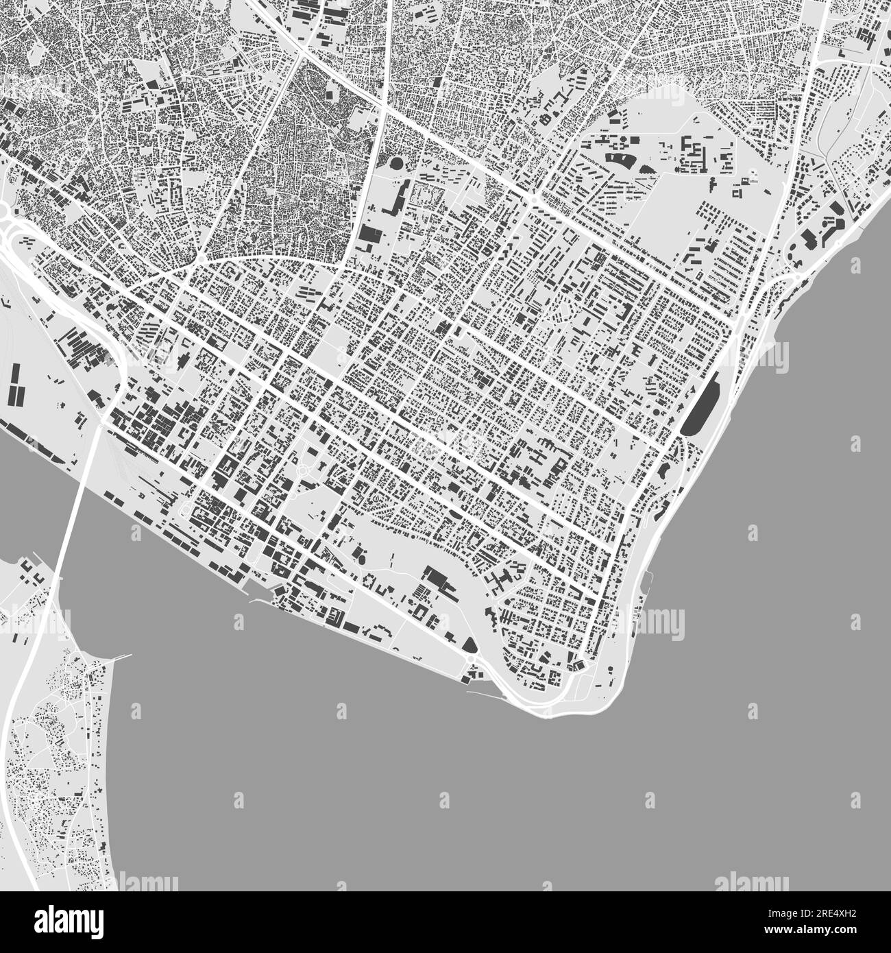 Carte vectorielle de ville urbaine de Maputo, Mozambique. Illustration vectorielle, Maputo carte en niveaux de gris affiche d'art noir et blanc. Image de la carte routière avec routes, metropol Illustration de Vecteur