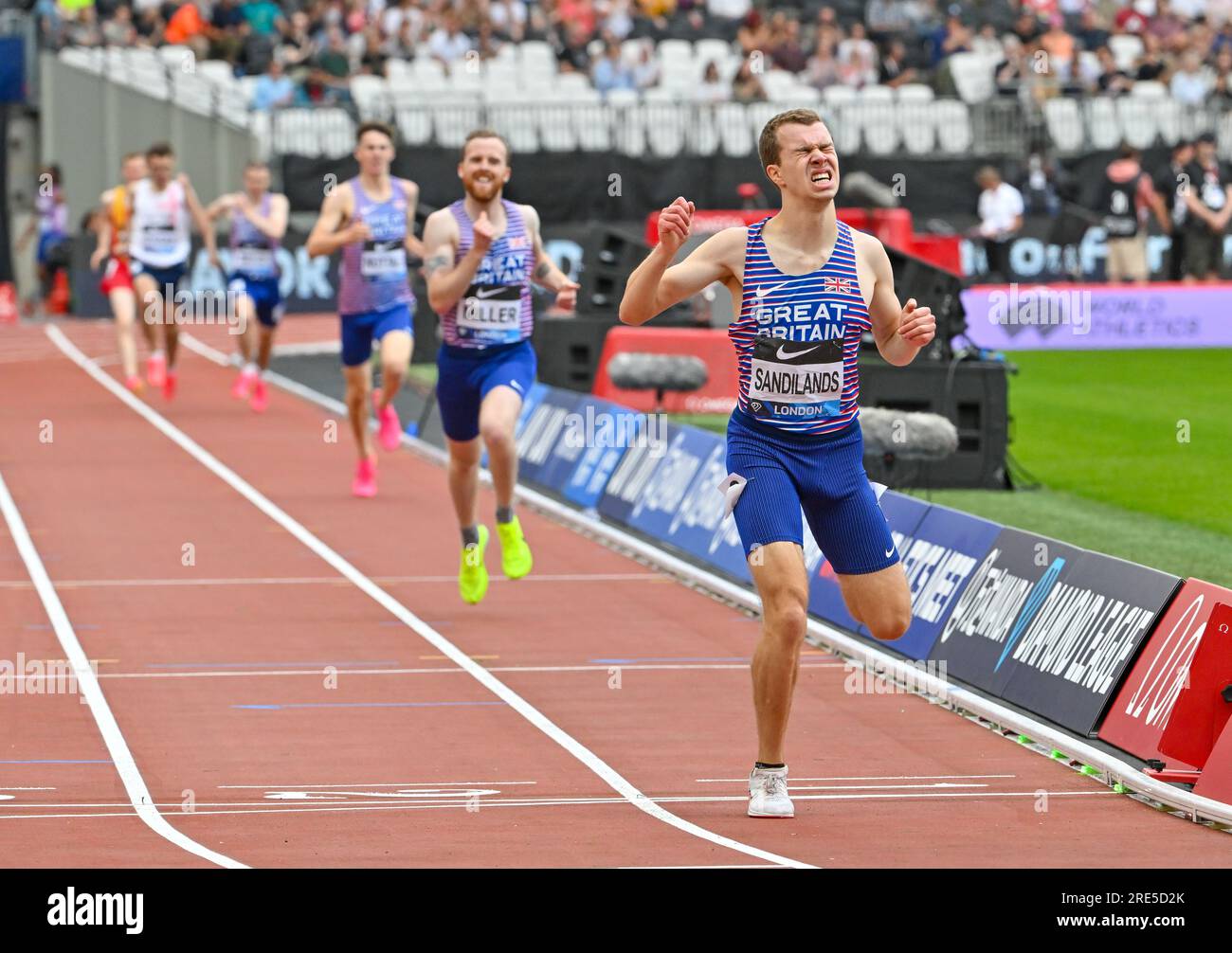 Londres, Royaume-Uni. 23 juillet 2023. London Stadium, Queen Elizabeth Park, Londres, Royaume-Uni le 23 2023 juillet. 1500m hommes Ambulant, avec 1st SANDILANDS Ben GBR, 2nd MILLER Owen GBR, 3rd NUTTALL Luke GBR, 4th O'HARA Kieran GBR, 5th BRYCE Steven GBR, 6th WOLFF Daniel GBR, 7th milles Arthur GBR, lors de la Wanda Diamond League London Athletics Meet au London Stadium, Queen Elizabeth Park, Londres, Royaume-Uni le 23 2023 juillet. Crédit photo : Francis Knight/Alamy Live News Banque D'Images