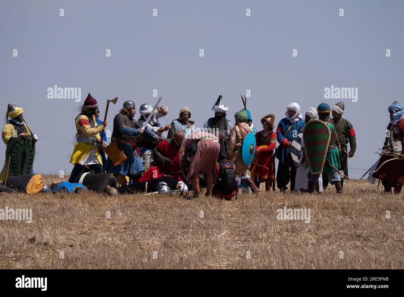 Reconstitution de la bataille des cornes de Hattin.Clad dans des vêtements de style 12e siècle, les membres des clubs de chevaliers ont reconstitué la bataille, également connue sous le nom de Hor Banque D'Images