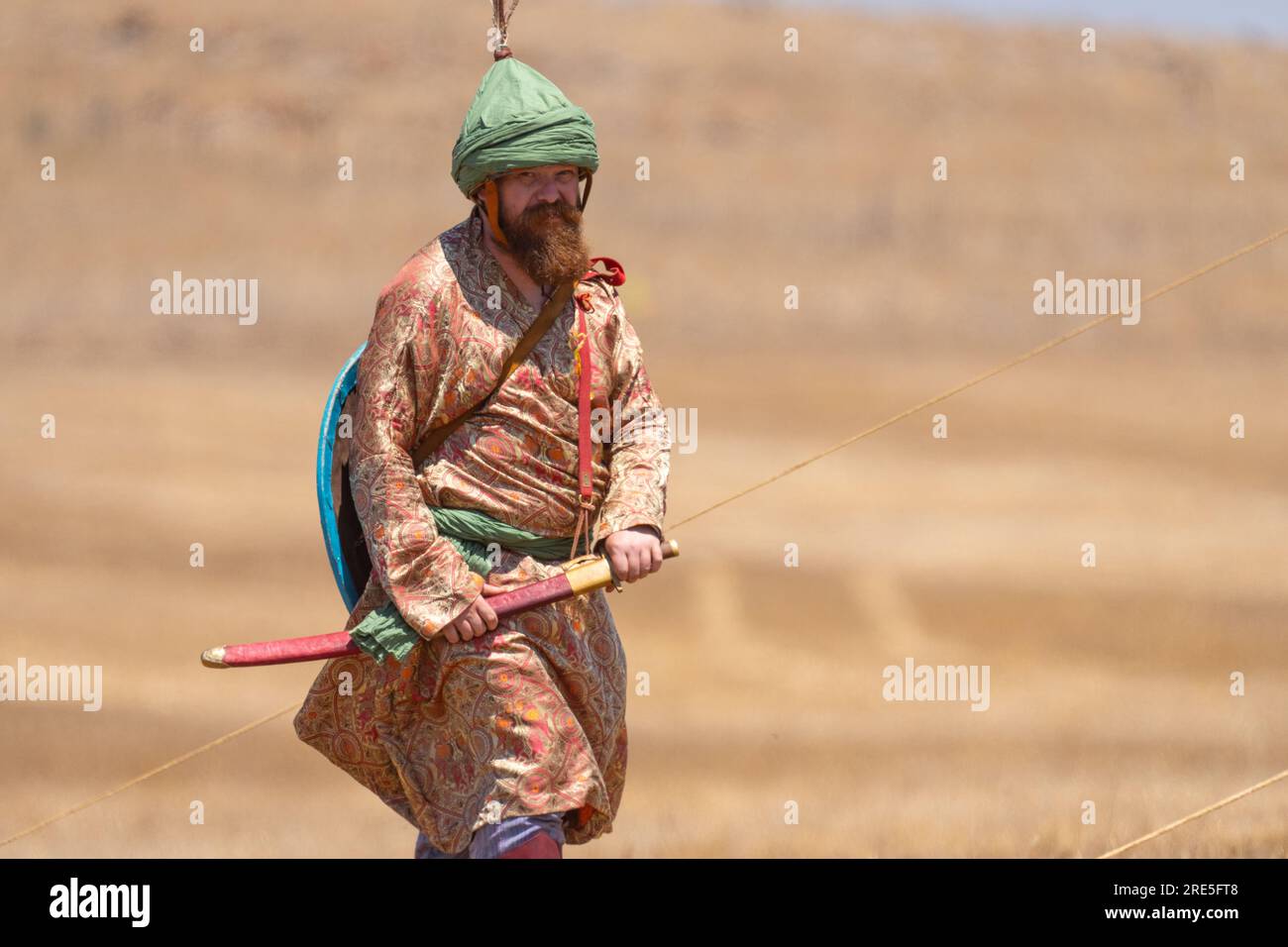 Reconstitution de la bataille des cornes de Hattin.Clad dans des vêtements de style 12e siècle, les membres des clubs de chevaliers ont reconstitué la bataille, également connue sous le nom de Hor Banque D'Images