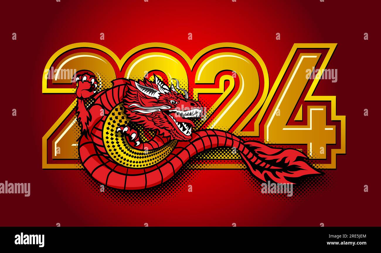 symbole de l'année du dragon 2024 chines. Modèle de vecteur pour carte de voeux, affiche, invitation Illustration de Vecteur