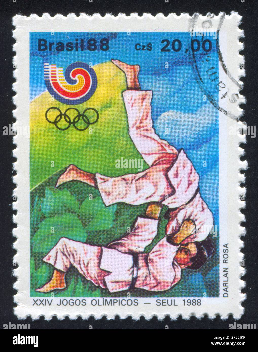 BRÉSIL - CIRCA 1988 : timbre imprimé par le Brésil, montre le judo, circa 1988 Banque D'Images