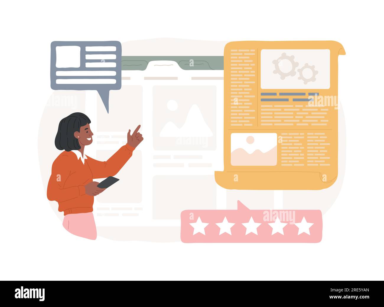 Appuyez sur illustration vectorielle de concept isolée. Presse à propos de nous, articles et publications, mentions d'entreprise, élément de barre de menu de site Web, interface utilisateur, nouvelles d'entreprise, page de destination, concept de vecteur d'interface. Illustration de Vecteur