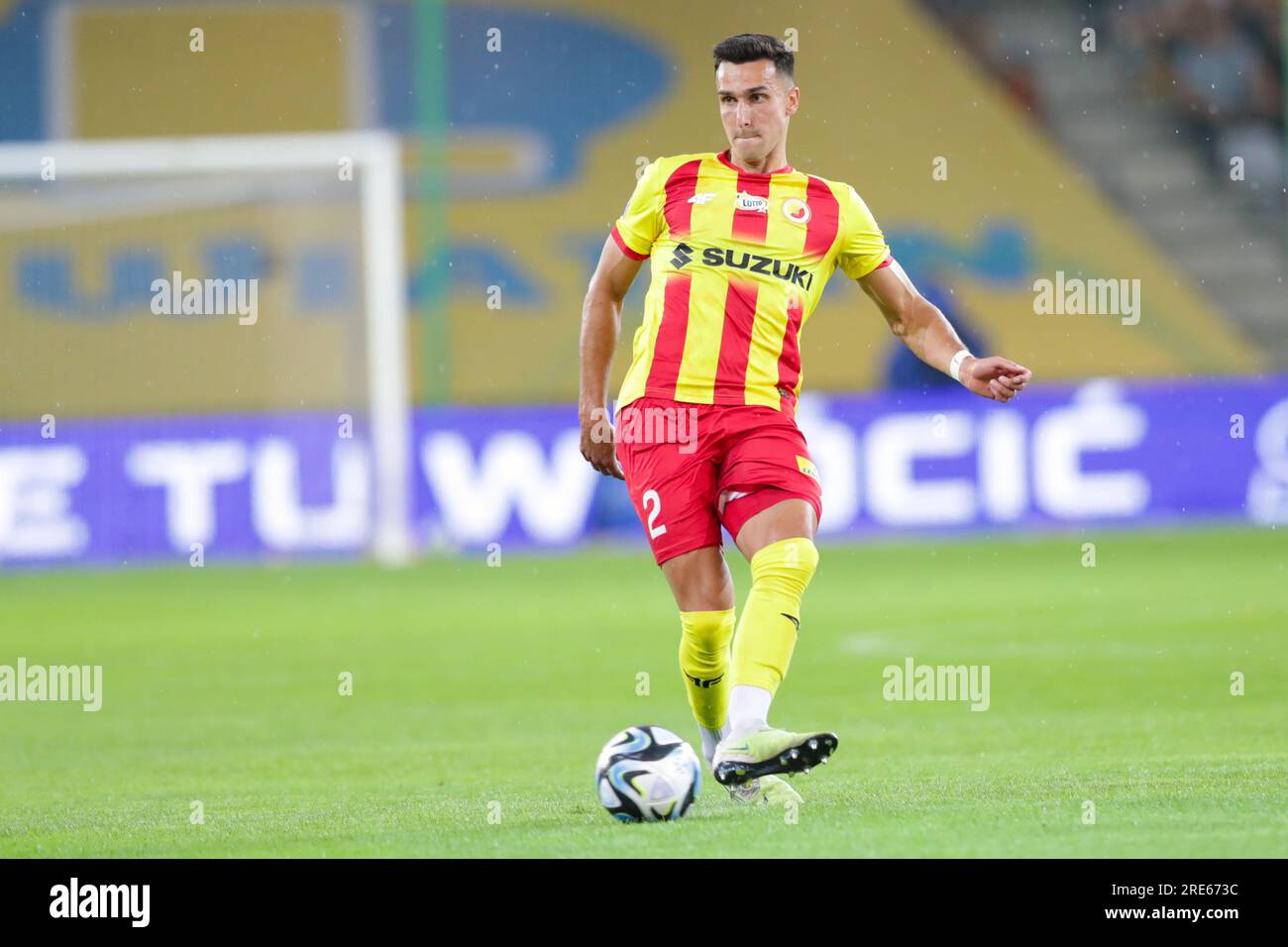Kielce, Pologne. 24 juillet 2023. Dominick Zator de Korona Kielce vu en action lors du match de football polonais PKO Ekstraklasa League 2023/2024 entre Korona Kielce et Slask Wroclaw au stade Kielce Suzuki Arena. Score final ; Korona Kielce 1:1 Slask Wroclaw. Crédit : SOPA Images Limited/Alamy Live News Banque D'Images