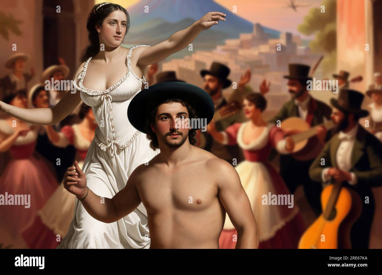 tarantella napolitaine avec le fond de la belle côte amalfitaine (environ 1800) Banque D'Images