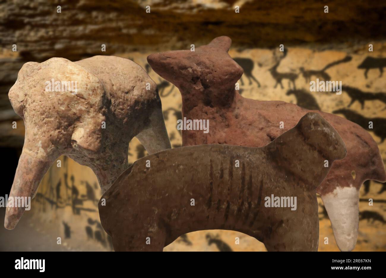 Art néolithique - Figurines représentant des animaux datant de l'époque néolithique Banque D'Images
