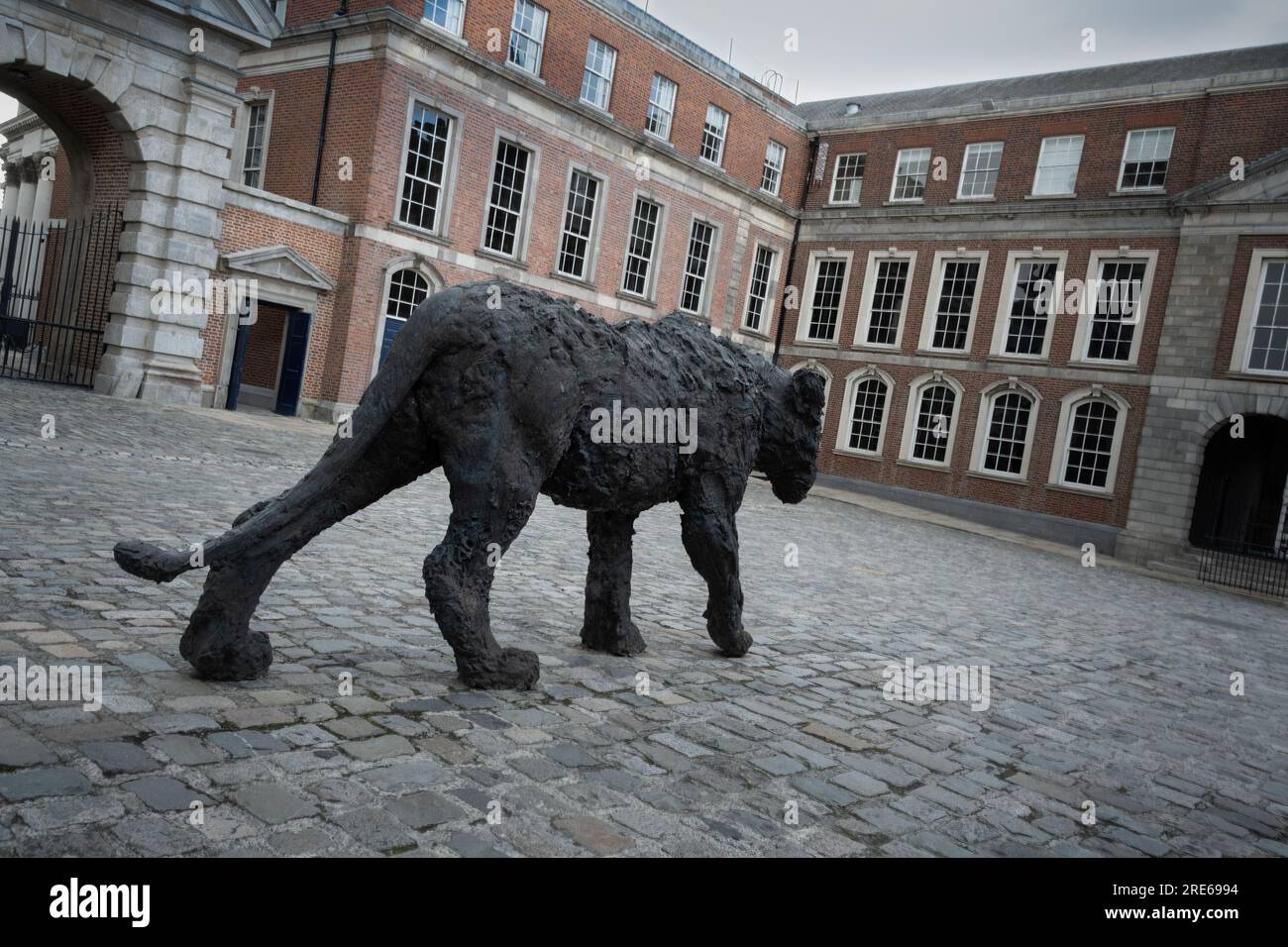 Statue Lionesse de Davide Rivalta, le lion de bronze stalle la cour du château de Dublin Banque D'Images