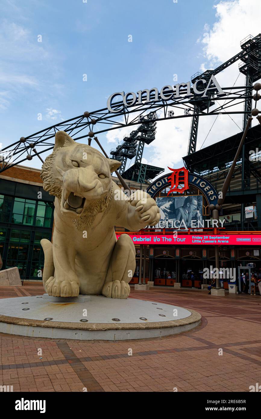 Comerica Park, le stade des Tigers de Detroit, l'équipe de la Ligue Majeure de Baseball au centre-ville de Detroit, dans le Michigan, USA Banque D'Images