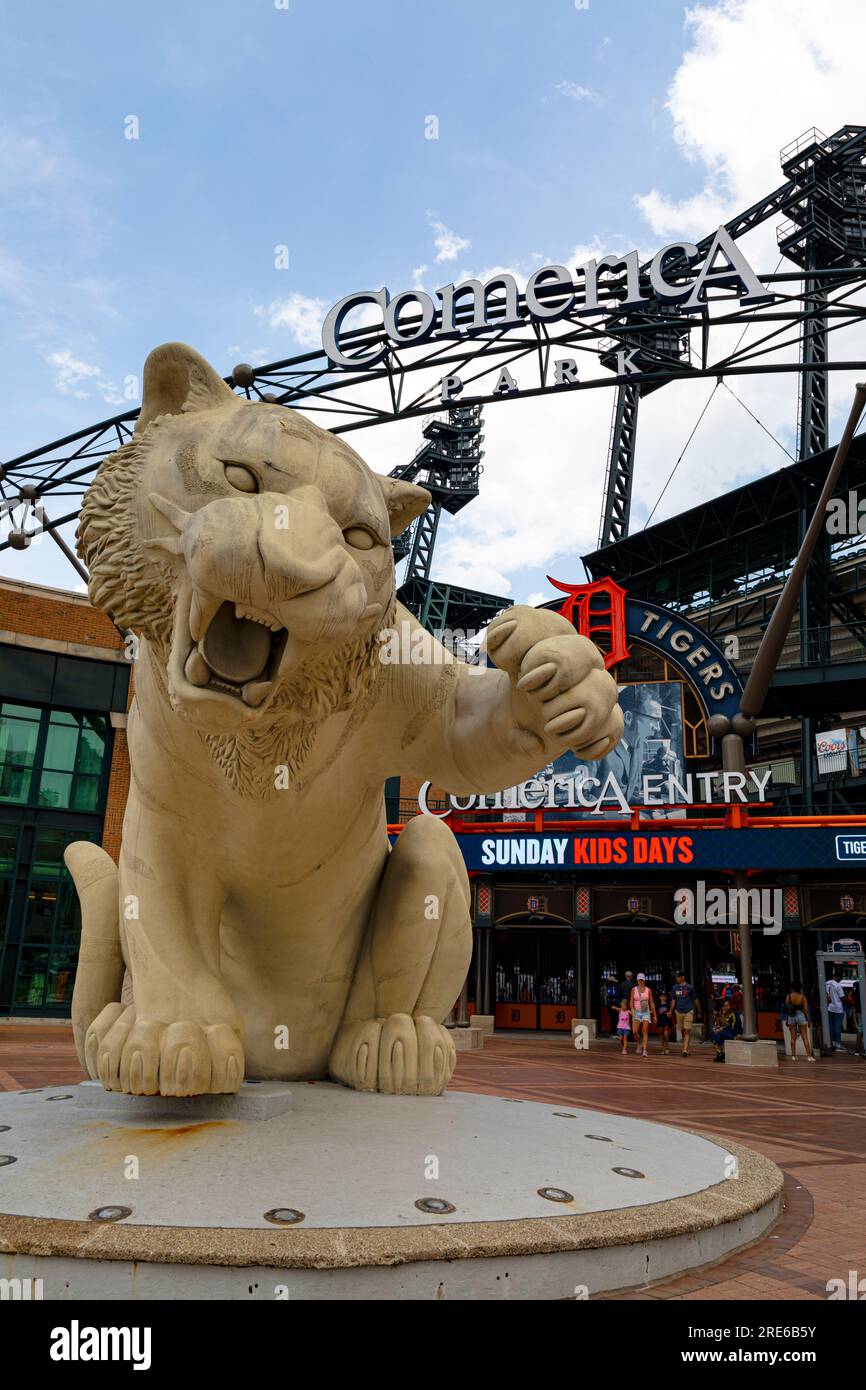 Comerica Park, le stade des Tigers de Detroit, l'équipe de la Ligue Majeure de Baseball au centre-ville de Detroit, dans le Michigan, USA Banque D'Images