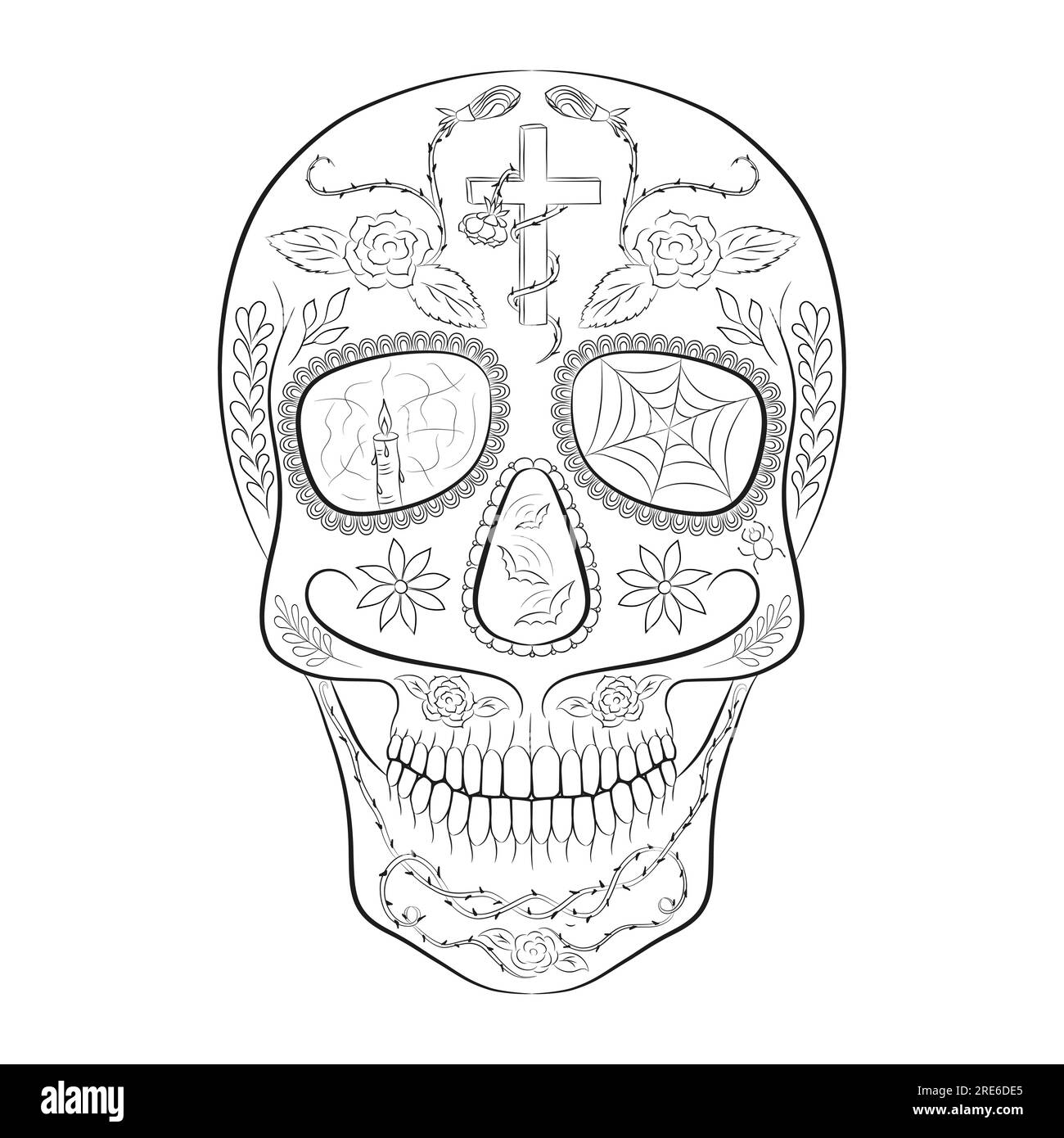 Crâne de sucre traditionnel. Élément de design pour le jour des morts. Illustration de Vecteur