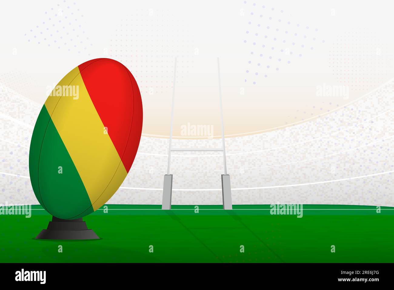 Ballon de rugby de l'équipe nationale du Congo sur le stade de rugby et les poteaux de but, se préparant à un penalty ou coup franc. Illustration vectorielle. Illustration de Vecteur
