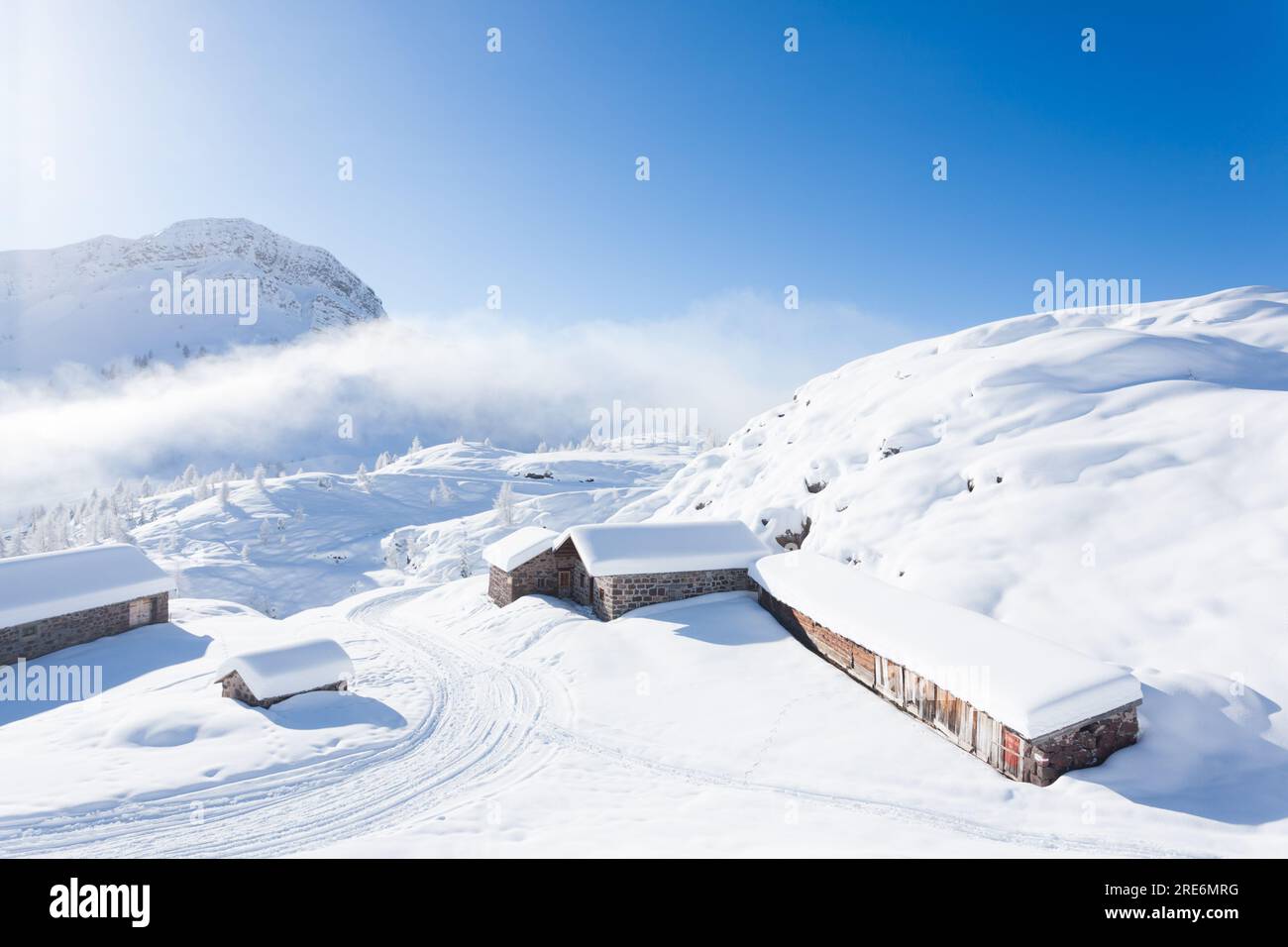 Paysage alpin enneigé. alpes italiennes magnifique panorama d'hiver Banque D'Images