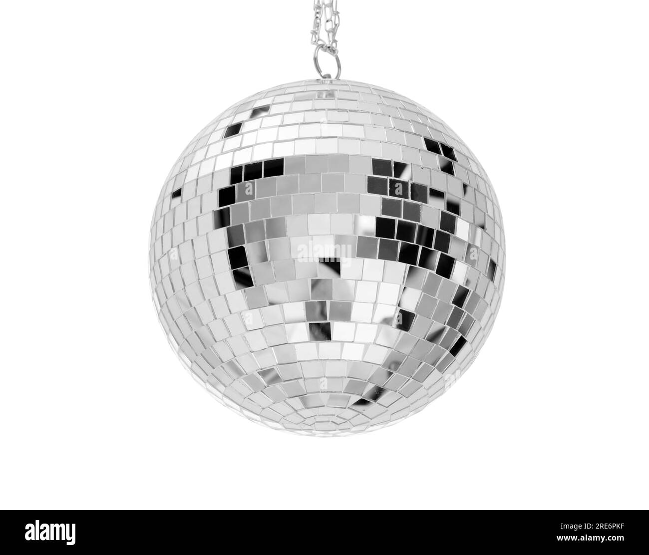 Boule disco argentée brillante isolée sur blanc Banque D'Images