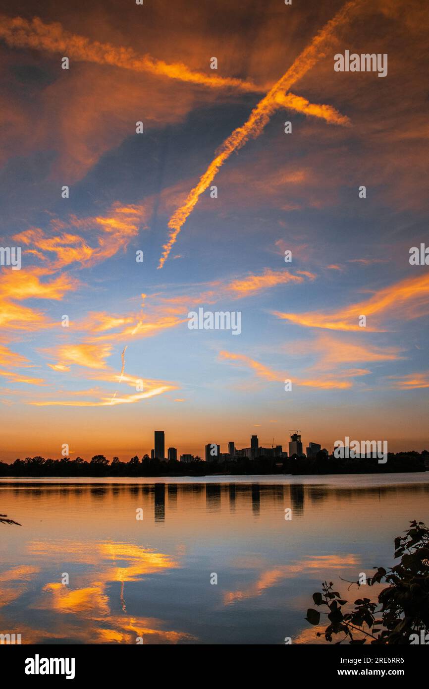 Silhouette du centre-ville d'Austin avec un beau coucher de soleil Banque D'Images