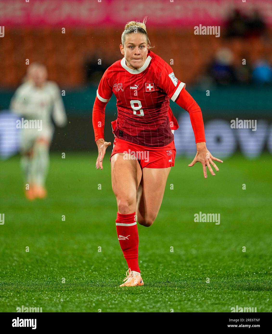 25 2023 juillet : Nadine Riesen (Suisse) se penche sur un match du Groupe A - coupe du monde féminine de la FIFA, Australie et Nouvelle-Zélande 2023, Suisse vs Norvège, au FMG Stadium Waikato, Hamilton, Nouvelle-Zélande. Kim Price/CSM (image de crédit : © Kim Price/Cal Sport Media) Banque D'Images