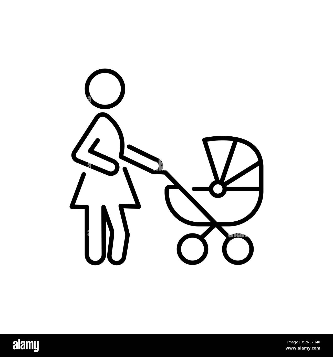 Femme avec l'icône Baby Stroller. Femme linéaire tendance avec concept de logo Baby Stroller sur fond transparent de la collection Ladies Illustration de Vecteur