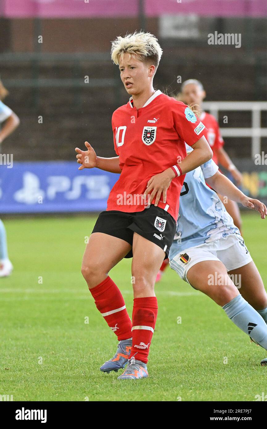 Photographié lors d'un match de football féminin entre les équipes nationales féminines de moins de 19 ans d'Autriche et de Belgique lors du tournoi final de L'UEFA féminin des moins de 19 ans le troisième jour de match dans le groupe A, mardi 24 juillet 2023 à la Louvière , Belgique . PHOTO SPORTPIX | Dirk Vuylsteke Banque D'Images