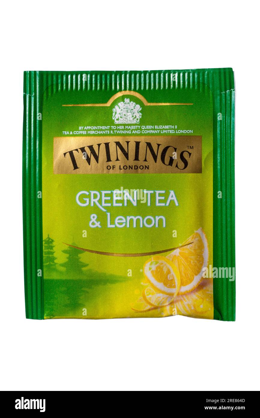 Twinings Green Tea & Lemon Teabag sachet isolé sur fond blanc - Royal Warrant Banque D'Images